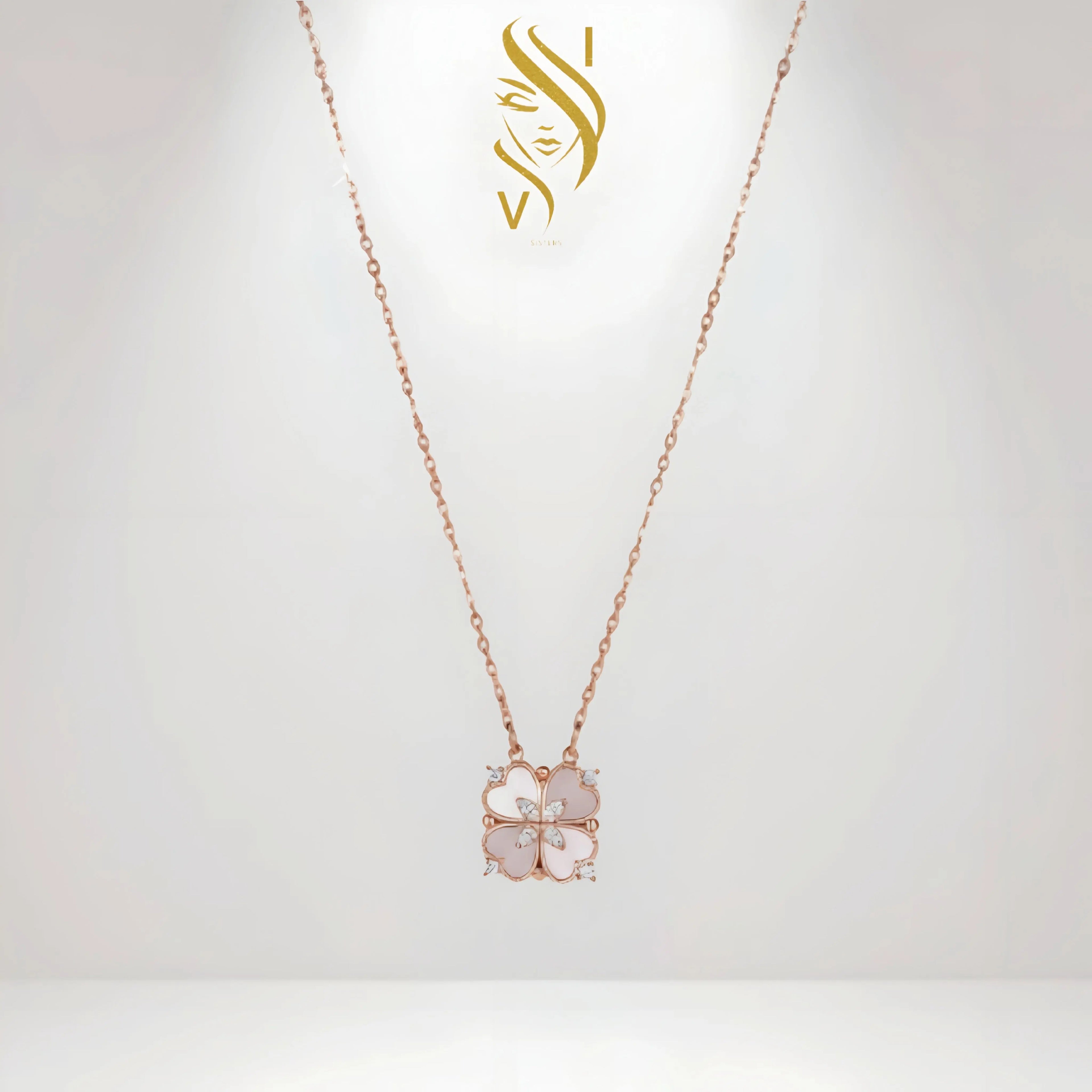 COLLIER TREFLE ROSE GOLD NACRE IV.sisters